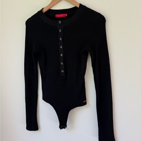 n: PHILANTHROPY Monty Waffle Snap Front Long Sleeve Bodysuit | Black Cat | Small - Picture 5 of 8